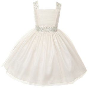 Big Little Girls Rhinestone Studd Shoulder Sleeveless Easter Flower Girl Dress